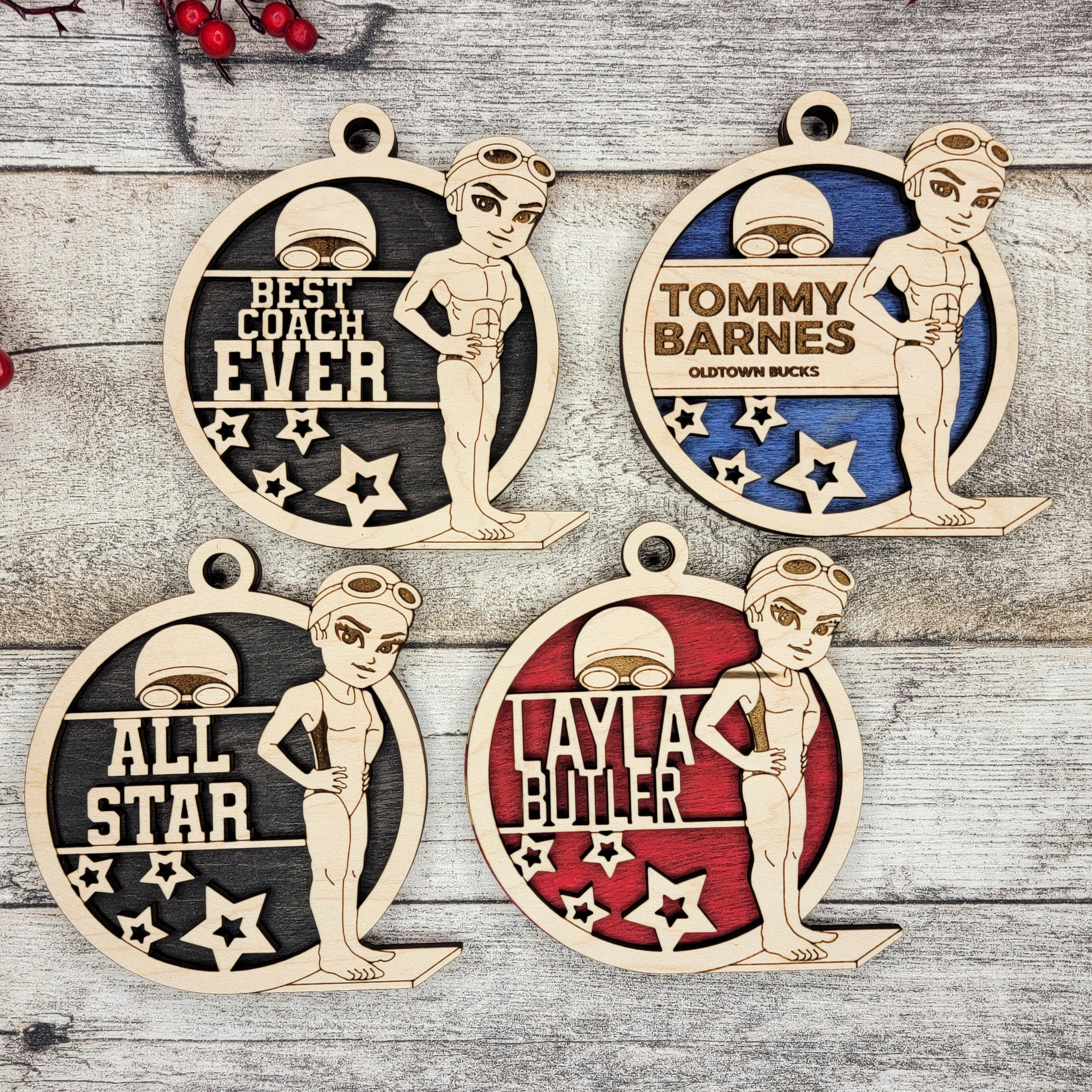 Personalized Animated Sports Ornaments - Swimming