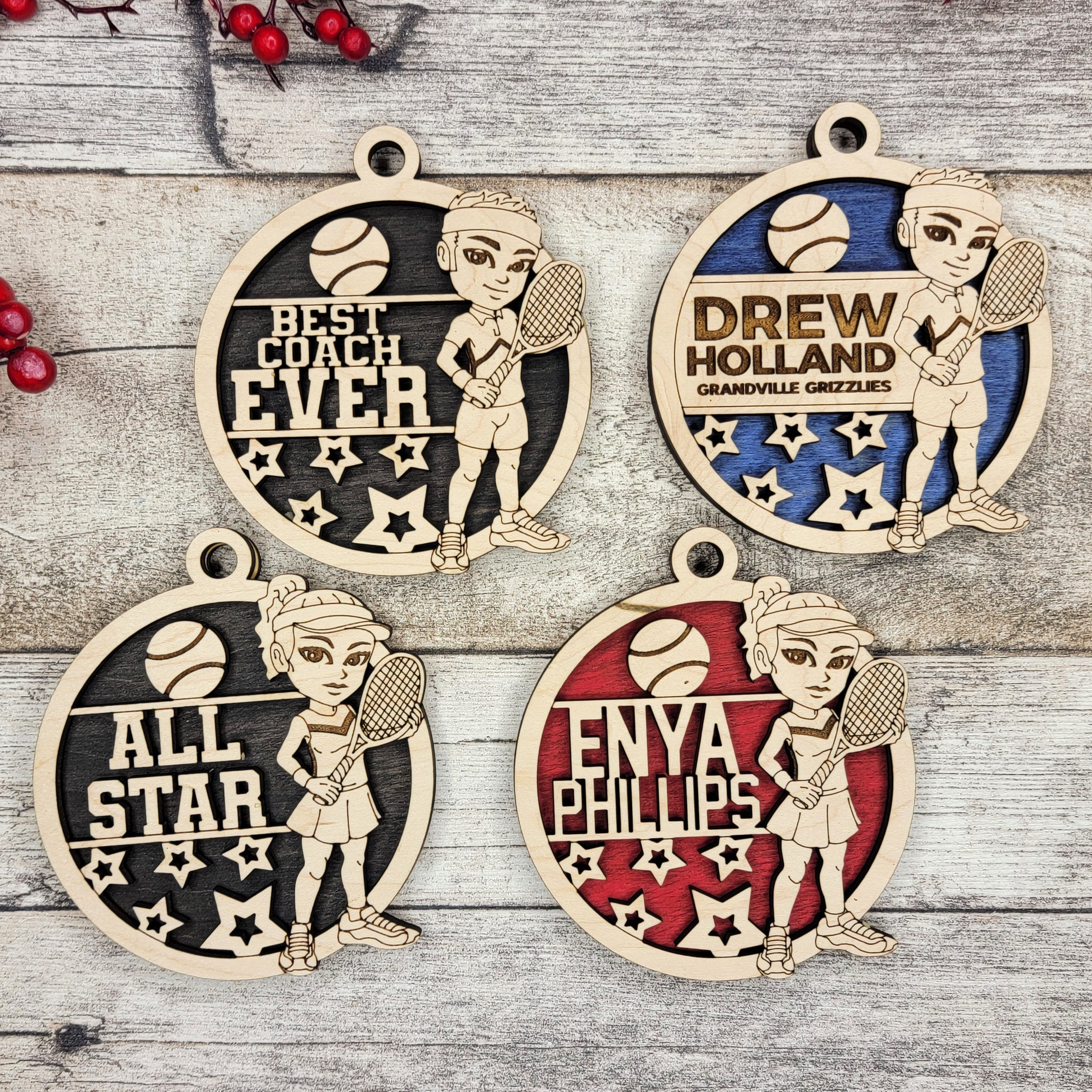 Personalized Animated Sports Ornaments - Tennis