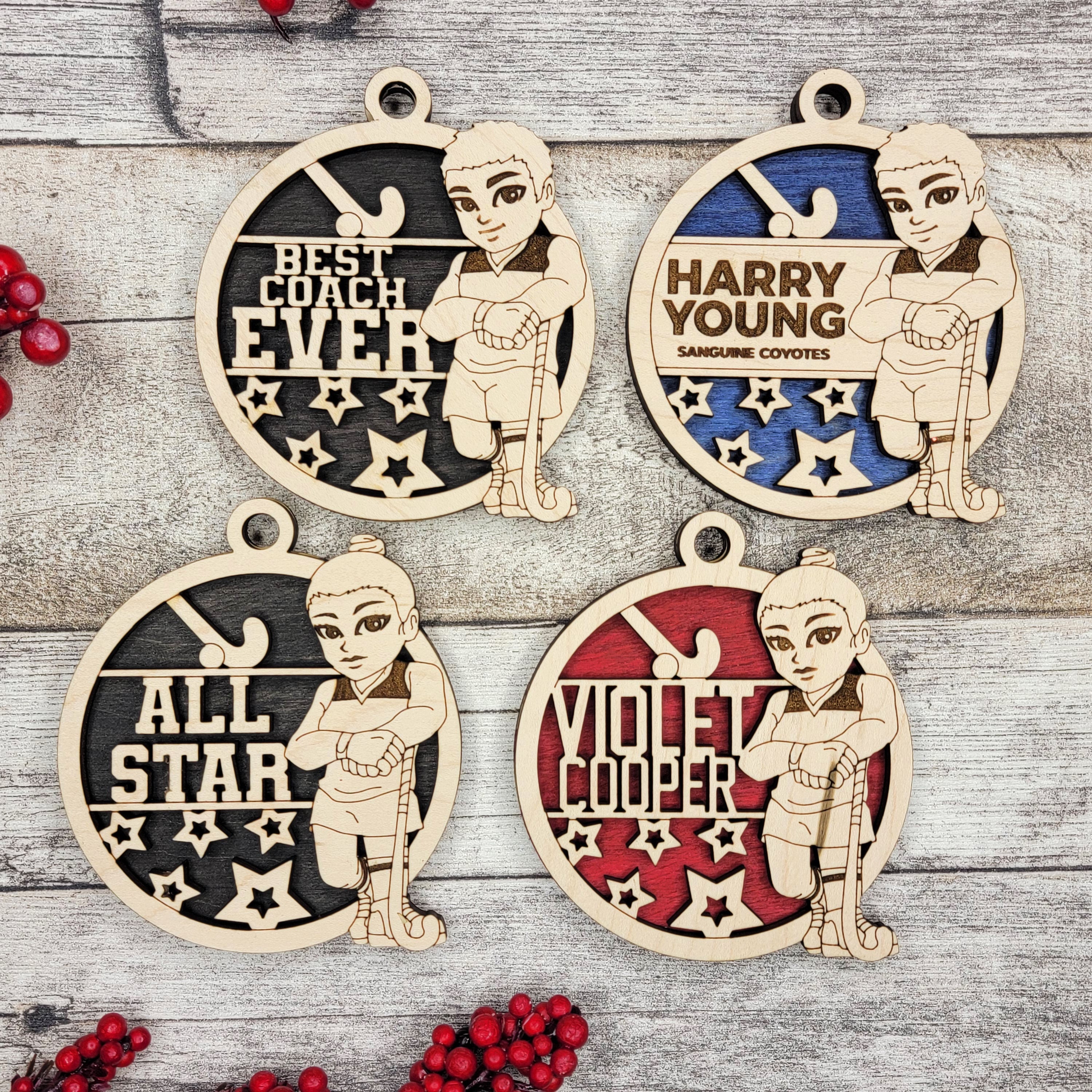 Personalized Animated Sports Ornaments - Field Hockey